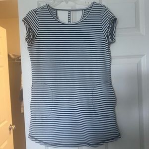 Black and white striped tunic top